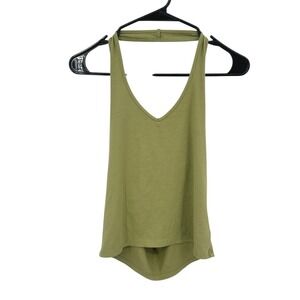 Ribbed Halter Tank Top L Olive Green Minimalist Earthy Boho Layering Basic AE